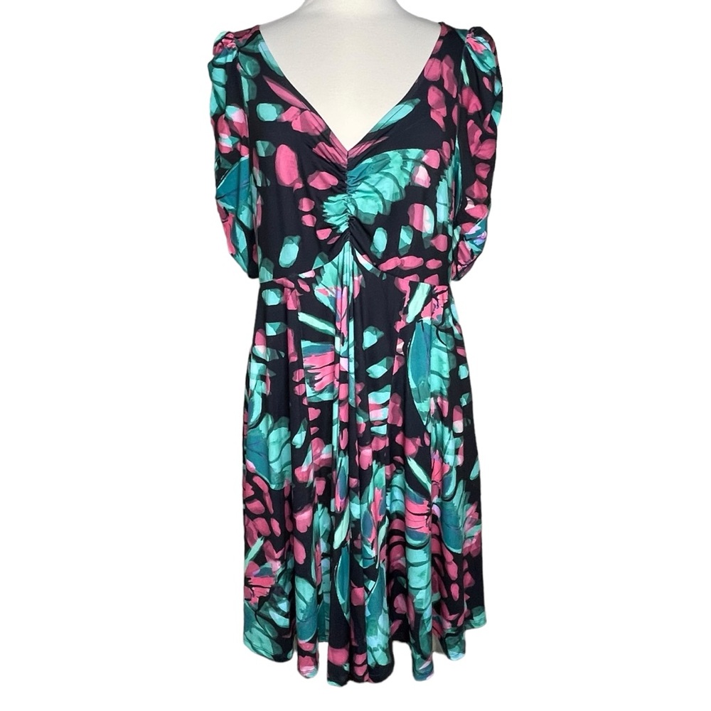 Torrid 1 Mini Studio Knit Cinch Front Skater Dress butterfly print